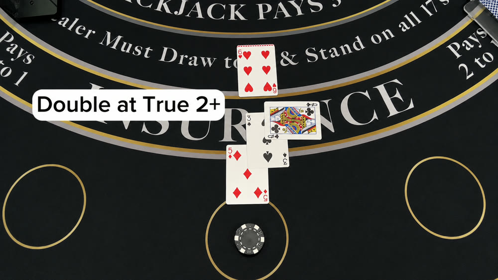 A live drill correction on the felt — Double at True 2+
