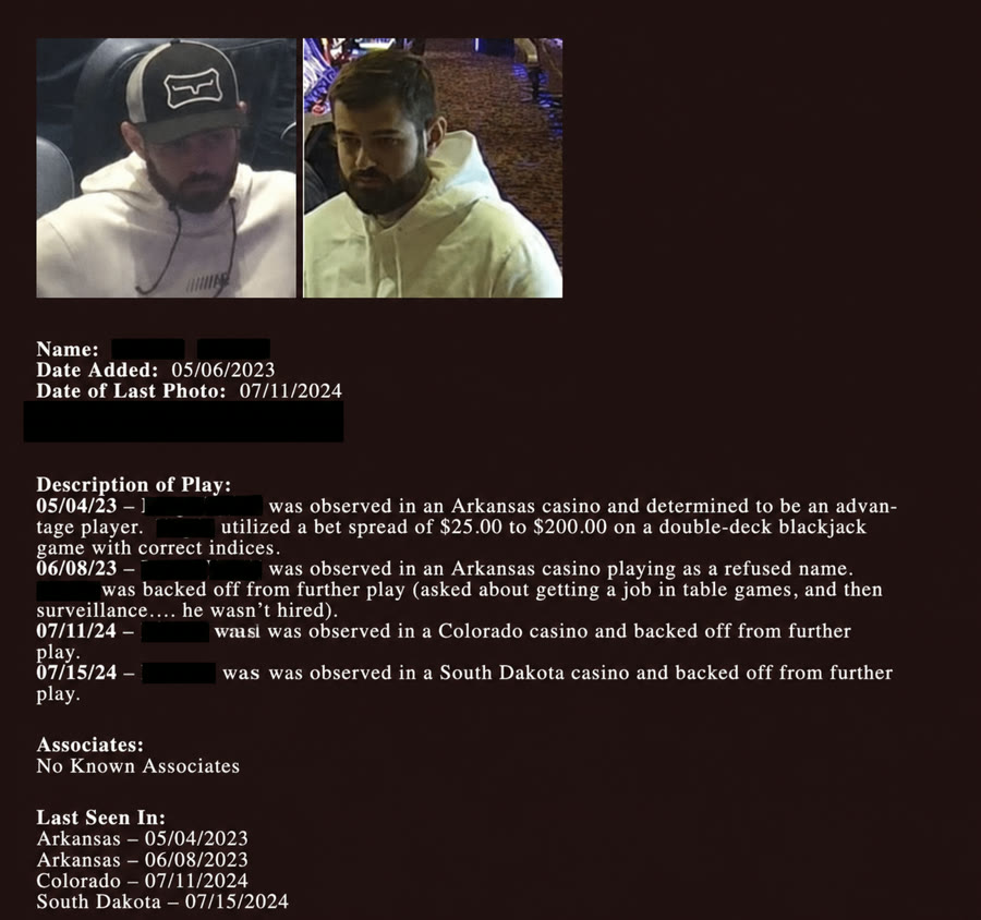 Real casino surveillance report on Diego Varela